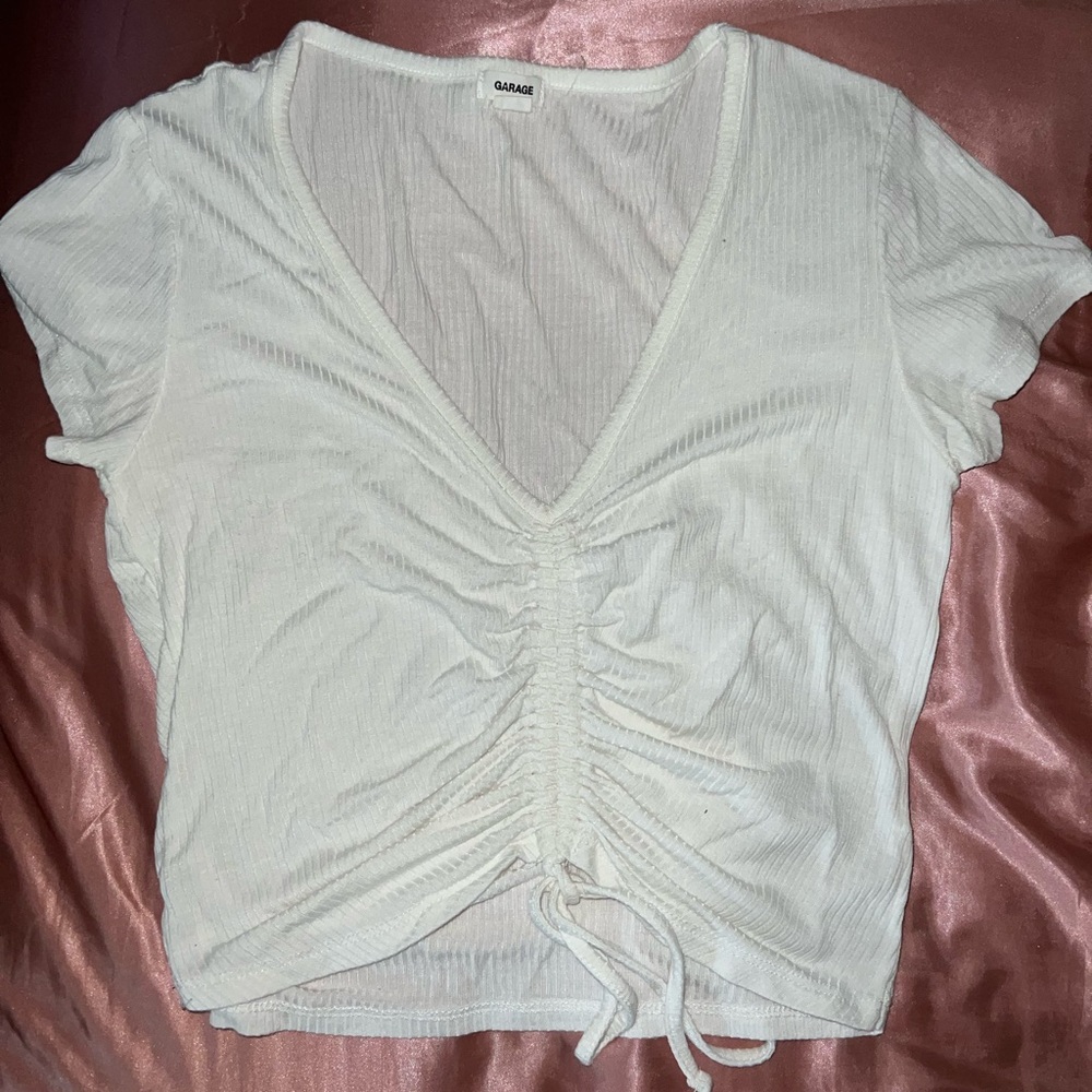 White garage crop top